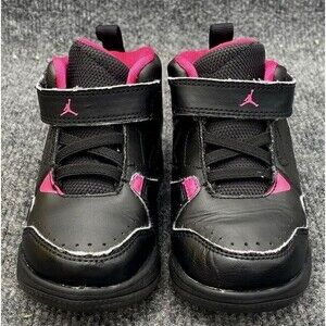 Nike Air Jordan Flight Toddler 7C Black Hyper Pink Mid Top Sneakers Girls 343797